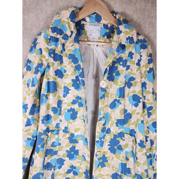 OLD NAVY Blue Green Floral Retro Vintage Button Up Jacket Coat SZ XS - Picture 3 of 6